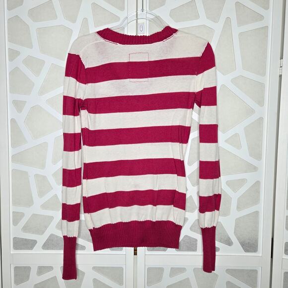 PacSun Nollie Pink/White Striped V-Neck Pullover Sweater Womens SZ LG Y2K 2000s - Picture 6 of 6